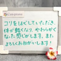 お客様の声～Cen-prana（センプラーナ）～成増駅徒歩2分の女性限定ほぐしストレッチ整体&マタニティマッサージ＆ハイパーナイフ